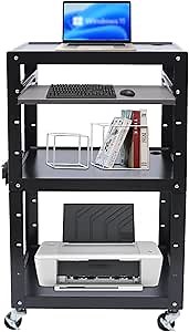 4-Layers Steel AV Cart on Wheels, Adjustable Height Utility AV Presentation Cart on Wheels with Pull Out Shelf for Classroom, Conference Room, Office, Library, Computer Room
