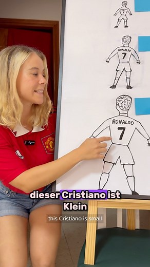 Niki on Instagram: "Klein, kleiner, am kleinsten with Cristiano! ✨ Today, we break down ‘klein’, ‘kleiner’, and ‘am kleinsten’—the key to talking about sizes in German. And who better to help than Cristiano?” • klein is the base adjective (small). • kleiner is the comparative (smaller). • am kleinsten is the superlative (the smallest). #learngerman #easygerman #germanteacher #germanforbeginners #learngermanonline"