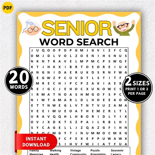 Printable Word Search Game, Games for Senior Citizens, Fun Elderly Games, Seniors Memory Game, Seniors Brain Teasers, Puzzle for Seniors - Etsy