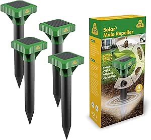 Careland Outdoor Mole Repellent Solar Powered Ultrasonic Gopher Repeller Stake Sonic Groundhog Deterrent Spike (4)