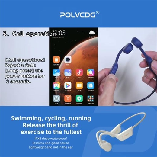 POLVCDG X7 Bone Conduction Headset IPX8 Open Headset Blueto
