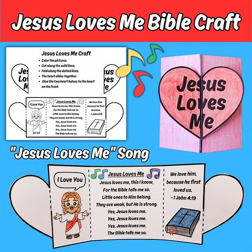 Jesus Loves Me Bible Craft Printable for Kids Bible Lesson, Jesus Loves Me Sunday School Song, 1 John 4:19 Bible Verse Heart Church Activity - Etsy