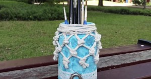 Easy DIY Fishnet Wrapped Mason Jar Project