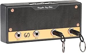 Musical Key Holder for Wall,Guitar Amp Key Holder Wall Mount,Wood Key Storage, for JCM800 Key Rack Hook Includes 4 Guitar Plug Keychains and 1 Wall mounting kit (Black3)