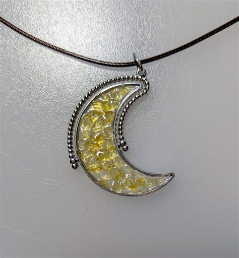 Citrine Crescent Moon Silver Spinner Pendant Necklace - Etsy