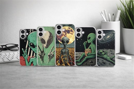 Alien Phone Case, UFO Sci Fi Art Gift Cover for iPhone 17 Pro Max, 16e, 15, 14, 12 & Samsung S25 Ultra, S24 FE, A56, Pixel 10 XL, 9a, 8 - Etsy
