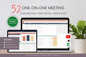 One-on-one Meeting Agenda: 52-week Dashboard, Notes Template (google Sheets) - Etsy