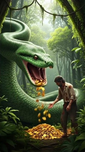 Giant Snake gives golds to poor man