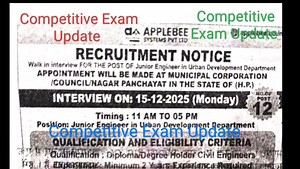 32K views · 392 reactions | HP Outsource Junior Engineer Civil Job Notice 2025 Out Municipal corporation, Nagar Panchayat में होगी तैनाती  कब और कहां होंगे Walkin interview  #hprca #jobs #govtjobs #HPPSC Competitive Exam Update & Blogs | Competitive Exam Update & Blogs | Facebook