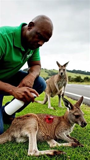 A kind-hearted man helped a baby kangaroo and his mother on the road #wildlife #animalrescue