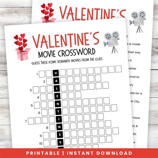 Valentines Movie Crossword | Printable Movie Trivia | Valentines Crossword Puzzle | Romantic Movie Quiz | Galentines Party Game - Etsy