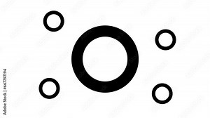 Zoom in and out animation the circle symbol. Large black symbol in the center and four small symbols around. Seamless looped 4k animation on white background