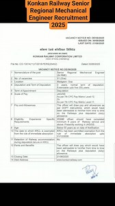 21K views · 93 reactions | Konkan Railway Senior Regional Mechanical Engineer Recruitment 2025 #railway | Government Jobs | Facebook