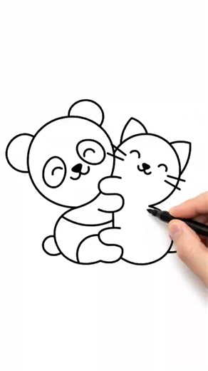 Drawing the CUTEST Panda & Cat Hugging! 🐼❤️