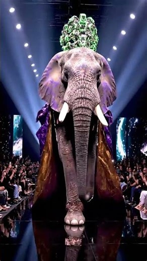 Elephants in high fashion outfits walk the runway