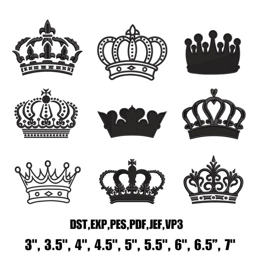 Queen & King Crown Embroidery Designs, 9 Sizes (digital Download) - Etsy