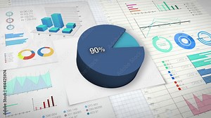 90 percent Pie chart with various economic finances graph.