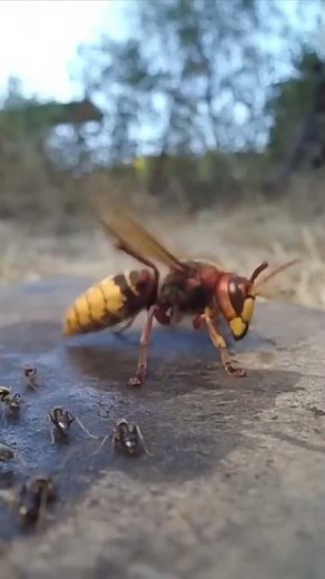 Hornet Hunting Ants Close Footage