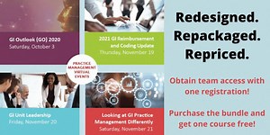 Virtual practice management courses for your entire GI team! Purchase one or all four courses at a bundled price for your entire team to gain CME/CE and access GI-specific education on leadership and strategy, practice operations, quality and safety and coding and reimbursement. http://ow.ly/xykz50Bc3JR #GIEndoscopy #GITwitter #PracticeManagement #gastroenterology #endoscopy | American Society for Gastrointestinal Endoscopy - ASGE