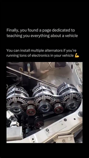 Explaining a car on Instagram: "Follow (us) @ExplainingACar to learn something NEW about vehicles every day 🚗💫 If your vehicle runs a lot of electrical equipment — like winches, sound systems, or off-grid tools — you can install multiple alternators to keep up with the power demand. ⚡🚗 Each alternator adds more charging capacity, sending extra current to the battery bank so everything runs smoothly without draining power. They’re often used in ambulances, RVs, off-road rigs, and show cars whe