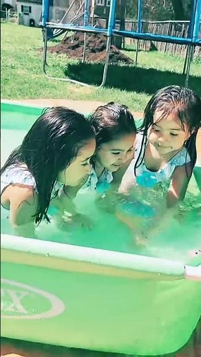 Little Girls Enjoying Pool Time in Backyard#pooltime #kidsplaying #summerfun