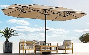 YITAHOME 15ft Patio Umbrella Outdoor Extra Large Double-Sided Market Table Umbrella for Pool, Patio Furniture, Patio Shade, Beige (Not Base Included)