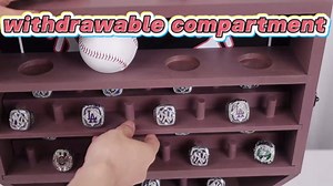 Baseball Ring Display Case, 17.9*16.9*4" , Accommodate 35 Rings, 9 Balls and 8 Medals, Championship Rings Medals Holder, Wall Mount Baseball Case Display, Equipped with a Dust-Proof Door