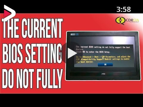 Computador não inicializa e mostra a mensagem: The current BIOS setting do not fully support the boo دیدئو dideo