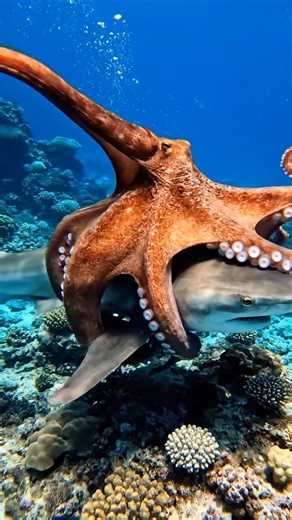 Giant-Pacific-Octopus-vs-Shark