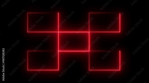 Abstract Red color Glowing saber rectangle neon frame on black background. Rectangle neon frame icon.