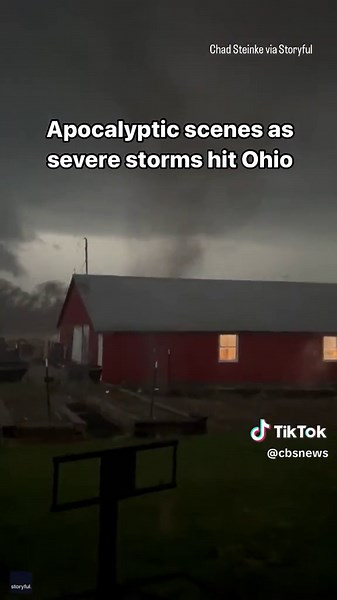 An Ohio man captured apocalyptic scenes unfolding amid a terrifyingly close call with a tornado surrounded by lightning as it caused a nearby home’s lights to flicker and tossed debris from a campground into the air. #ohio #weather