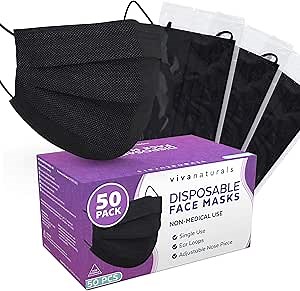 Amazon.com: Non-Medical Adult Face Mask (50 Individually Wrapped Masks) - 4-Ply Non-Medical Black Disposable Face Masks, Premium Design With Comfortable Earloops & Adjustable Metal Nose Strip : Tools & Home Improvement