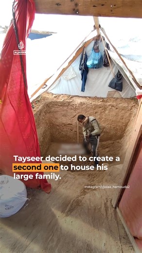 52K views · 1.6K reactions | This Palestinian has been displaced 9 times during the war on Gaza. He’s now made a below-ground home for his family by digging out the soil beneath the tents they live in. | Al Jazeera English | Facebook