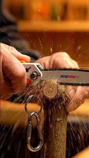 Mini Keychain Chainsaw Cuts Oak Branch (Ultra Realistic)