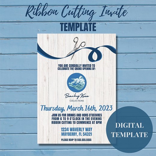 Ribbon Cutting Ceremony Invitation Template | Grand Opening and Grand Re-opening Invite Template | Beachy Invites | New Company Party Invite - Etsy