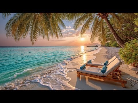 ASMR Tropical Beach Sunset: Soothing Ocean Waves & Calming Music for Peaceful Sleep