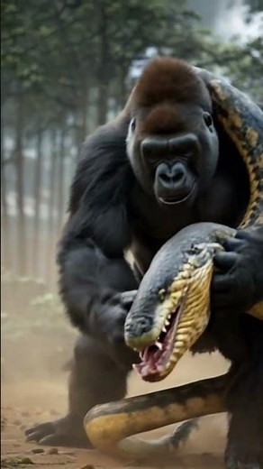 Gorilla vs Python: Savage Showdown in the Wild! 🦍🐍 #shorts #wildlife #animalfight #wildlifebattle