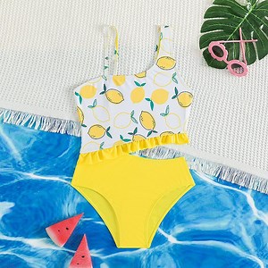 [Hot Item] 2025 New Girl's Lemon Print Cut out One Piece Swimwear