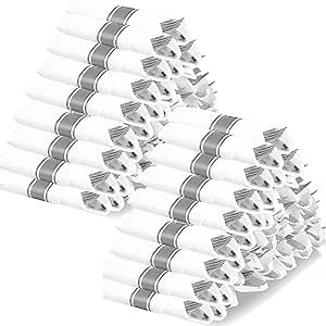 Silver Plastic Silverware with Napkins - 100 Pack Premium Disposable Silver Plastic Cutlery Set, Pre Wrapped Plastic Utensils with 100 Forks, 100 Knives, 100 Spoons, 100 Napkins for Wedding Party