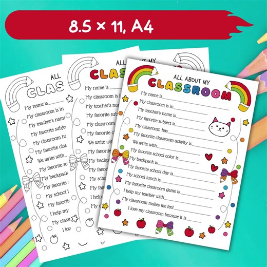 All About My Classroom Worksheet | Coloring   Mini Questionnaire | Back-to-school Kids Activity | Printable PDF | Instant Download - Etsy