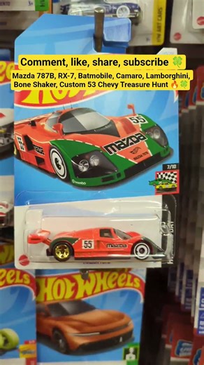 HW Mazda 787B, RX-7, Batmobile, Camaro, Lamborghini, Bone Shaker, Custom 53 Chevy Treasure Hunt 🔥🍀