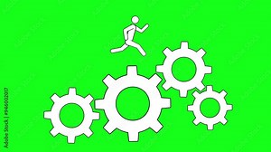 man running on gear animated stick man running on gear connected loading 4k looping green screen
