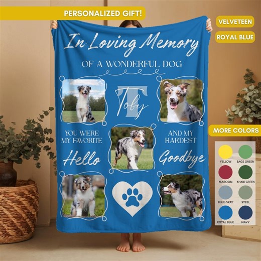 Personalized Dog Memorial Blanket With Photos,custom Pet Loss Gift, Dog Remembrance Throw, Sympathy Blanket for Dog Lovers, Tribute Keepsake - Etsy