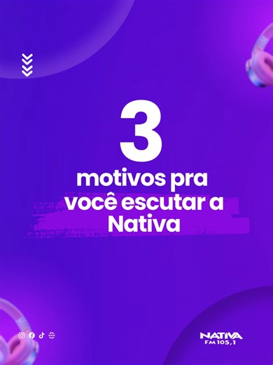 💜 Se ainda faltava um motivo pra dar o play na sua rádio favorita… agora não falta mais! 🎧📻 A Nativa FM 105,1 tá com você em todos os momentos: ✨ com músicas que combinam com a sua vibe, ✨ com aquela energia que faz companhia de verdade, ✨ e com a programação que já faz parte da sua rotina. No carro, no trabalho, em casa ou onde você estiver… tem sempre um som da Nativa te esperando! 🎶 👇 Agora conta pra gente: qual desses 3 motivos mais combina com você? #NativaFM #Nativa1051 #VemPraNativa 