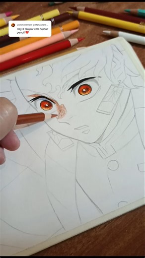 (Day 3)Tanjiro Kamado✨with pencil colour ( pt. 1) #shorts #art #demonslayer