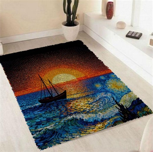 Nautical Sailboat Latch Hook Kit, Ocean Home Decor, Easy Craft for Adults