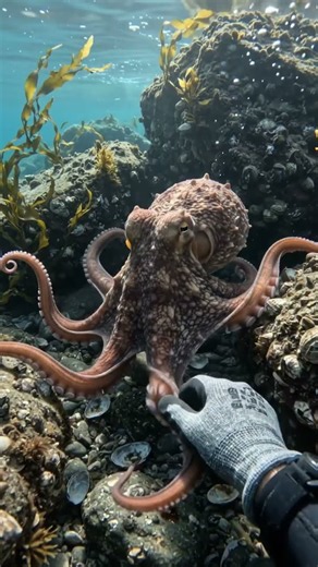 🐙 This clever octopus uses shells to hide underwater! 😱🌊#CoconutOctopus #Octopus #Camouflage #Ocean