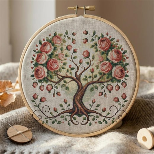 Rose Tree Cross Stitch Pattern, Beginner Embroidery (PDF Pattern) - Etsy