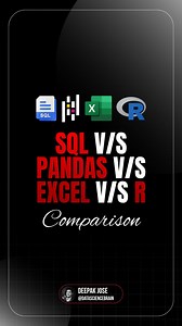 SQL, Pandas, Excel, or R? 🤔 Master data manipulation across ALL tools! This comparison guide shows you the exact syntax for 10 essential operations. Whether you're a data analyst, scientist, or engineer - save this cheat sheet to switch between tools seamlessly! 💡 Which tool do you use most? Drop a comment! 👇 Tag a data friend who needs this! 👥 ⚠️NOTICE ➡️ Free ATS-Compatible Resume Template ➡️ 1000 FREE PDF Resources Incuding Projects & Cheat Sheets ➡️ Access to MIT Stanford Notes ➡️ Full D