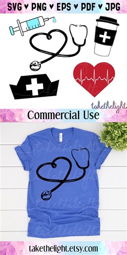 Nurse SVG Clipart: Stethoscope, Coffee, Heartbeat (commercial Use) - Etsy